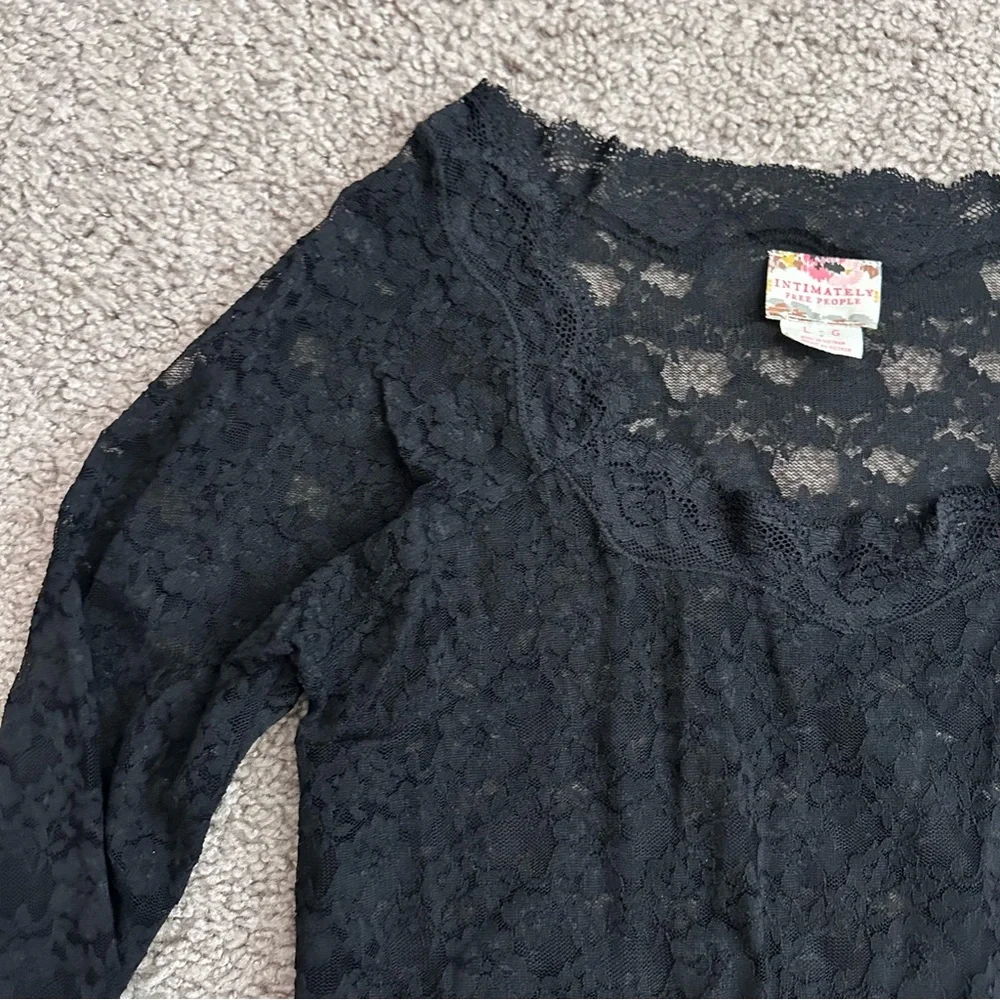 Free People Intimately Black Lace Long Sleeve Womens L